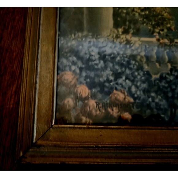 Vintage R.Atkinson Fox Print & Frame Art Deco 1920's Blue Lake - Picture 6 of 11